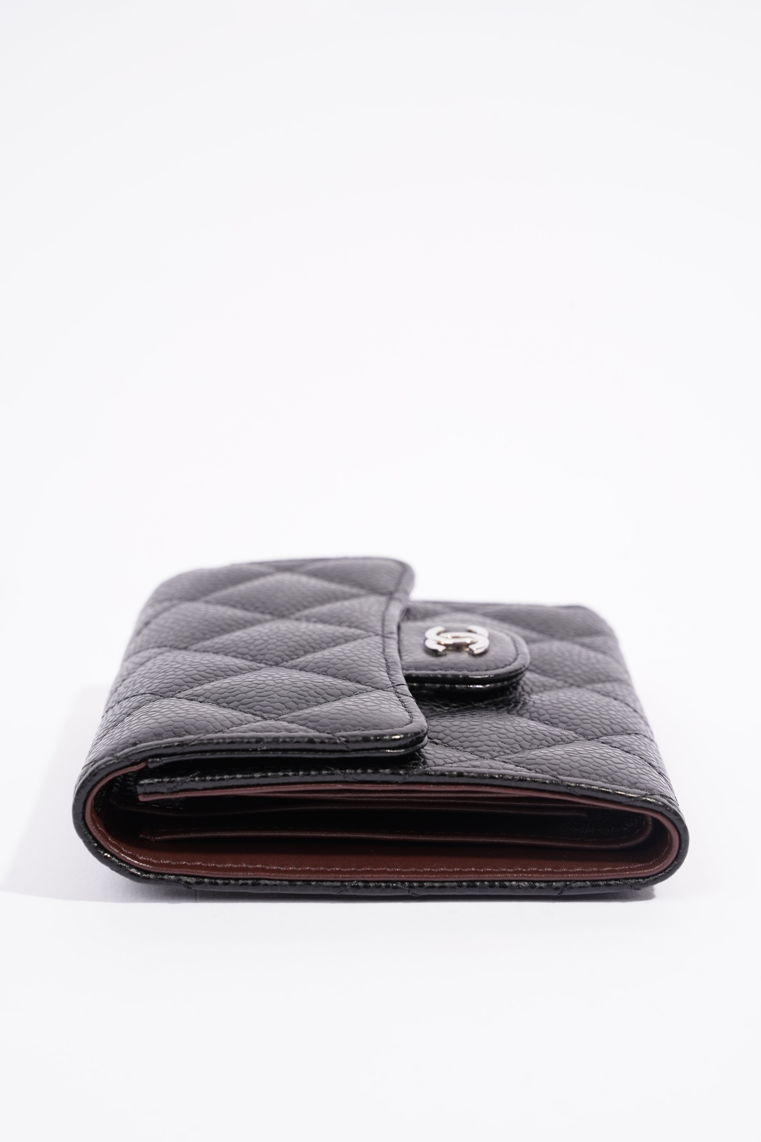 Chanel Womens Classic Flap Wallet Black Caviar Leather Small