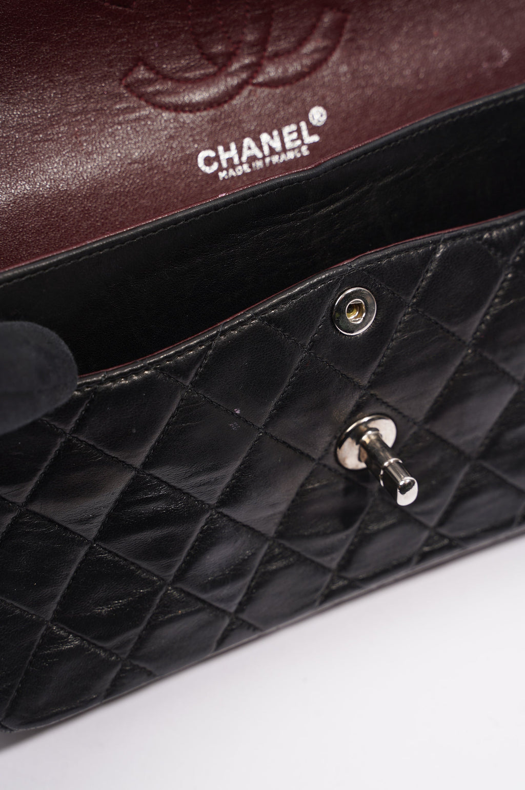 Chanel Womens Lambskin Double Flap Black Small