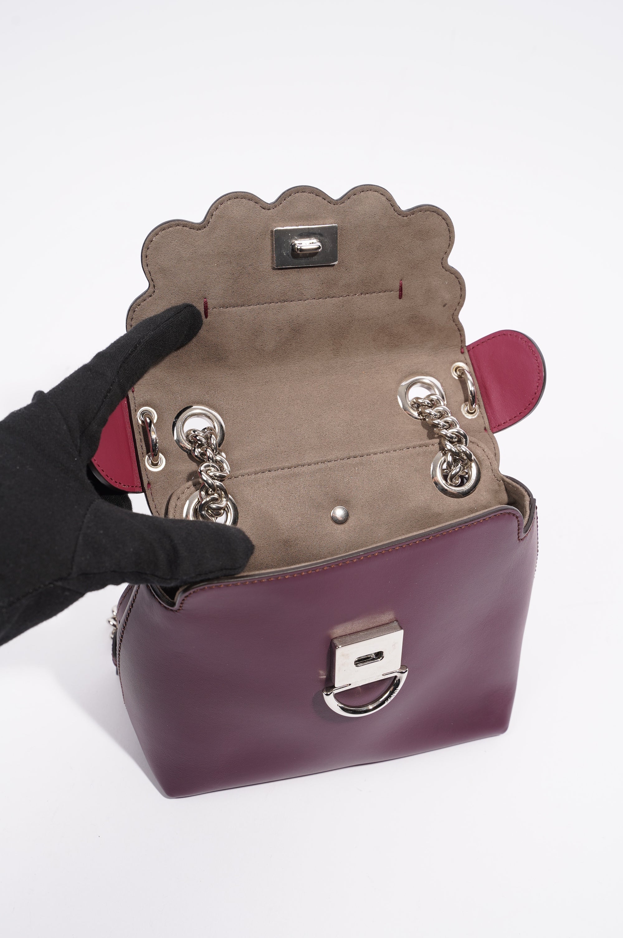 Fendi Womens Pearl Scalloped Mini Back To School Backpack Black / Cherry