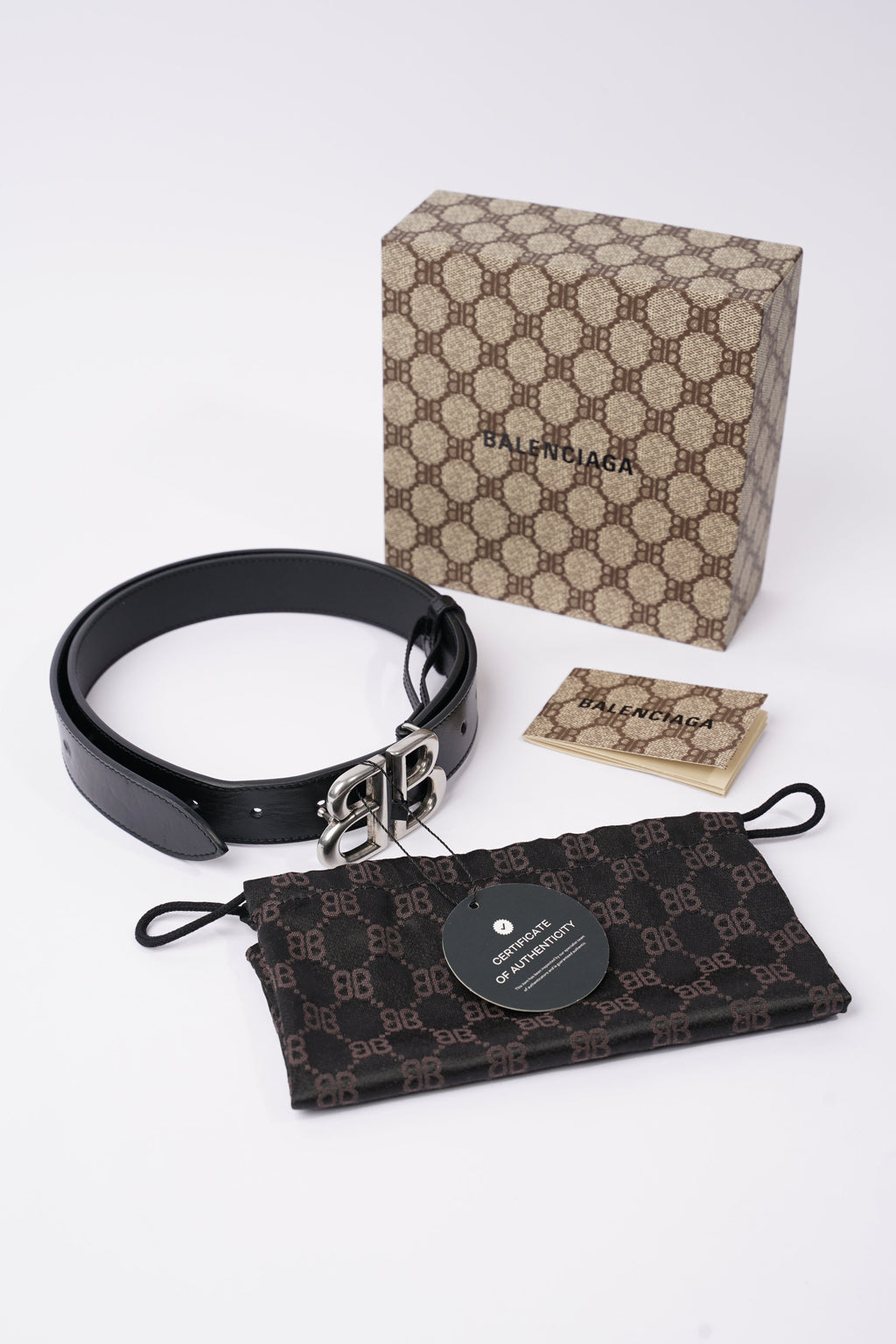 Gucci x Balenciaga  Hacker Project Womens BB Belt Black / Silver 90