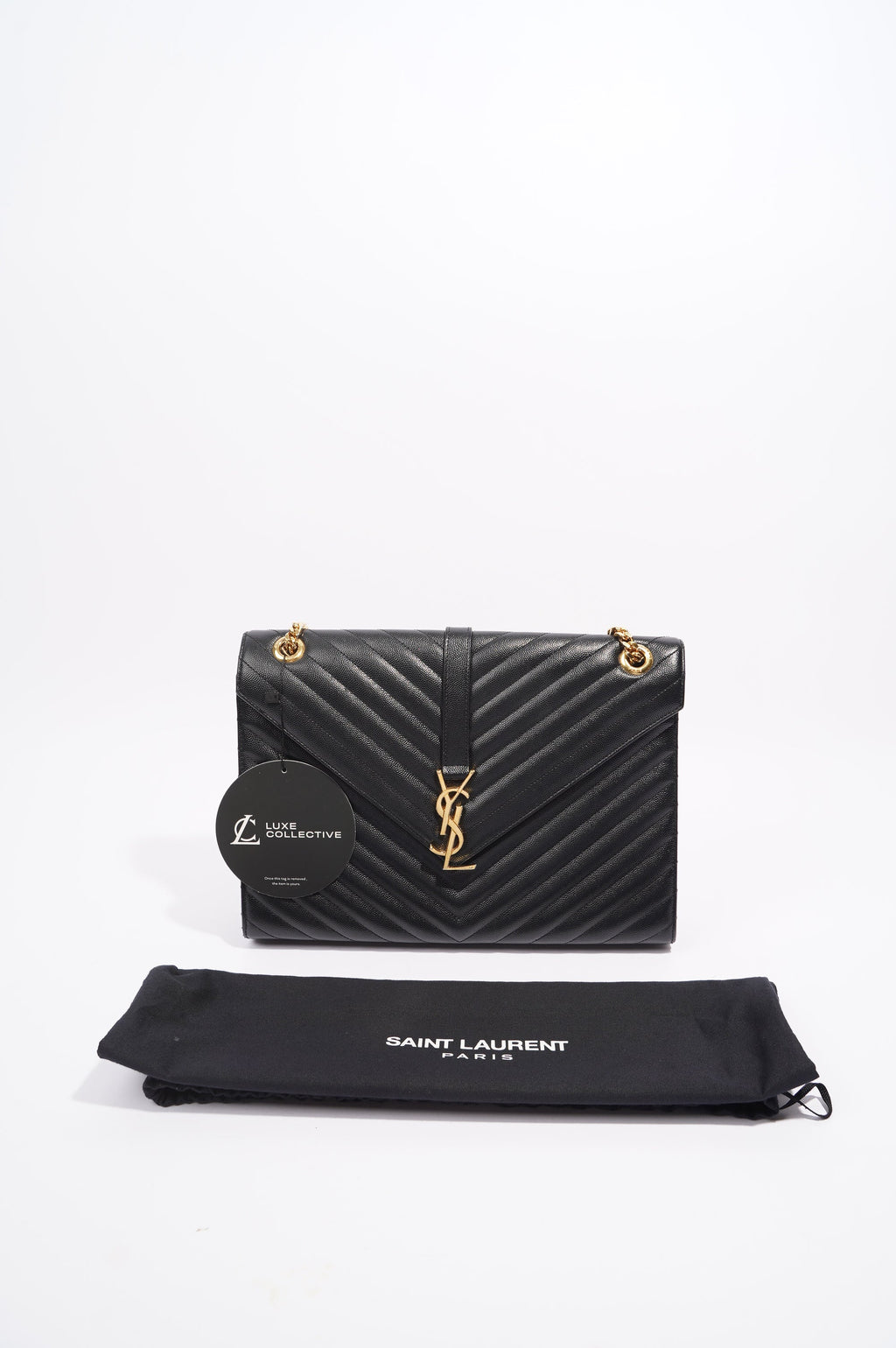 Saint Laurent Womens Envelope Bag Black Leather Large
