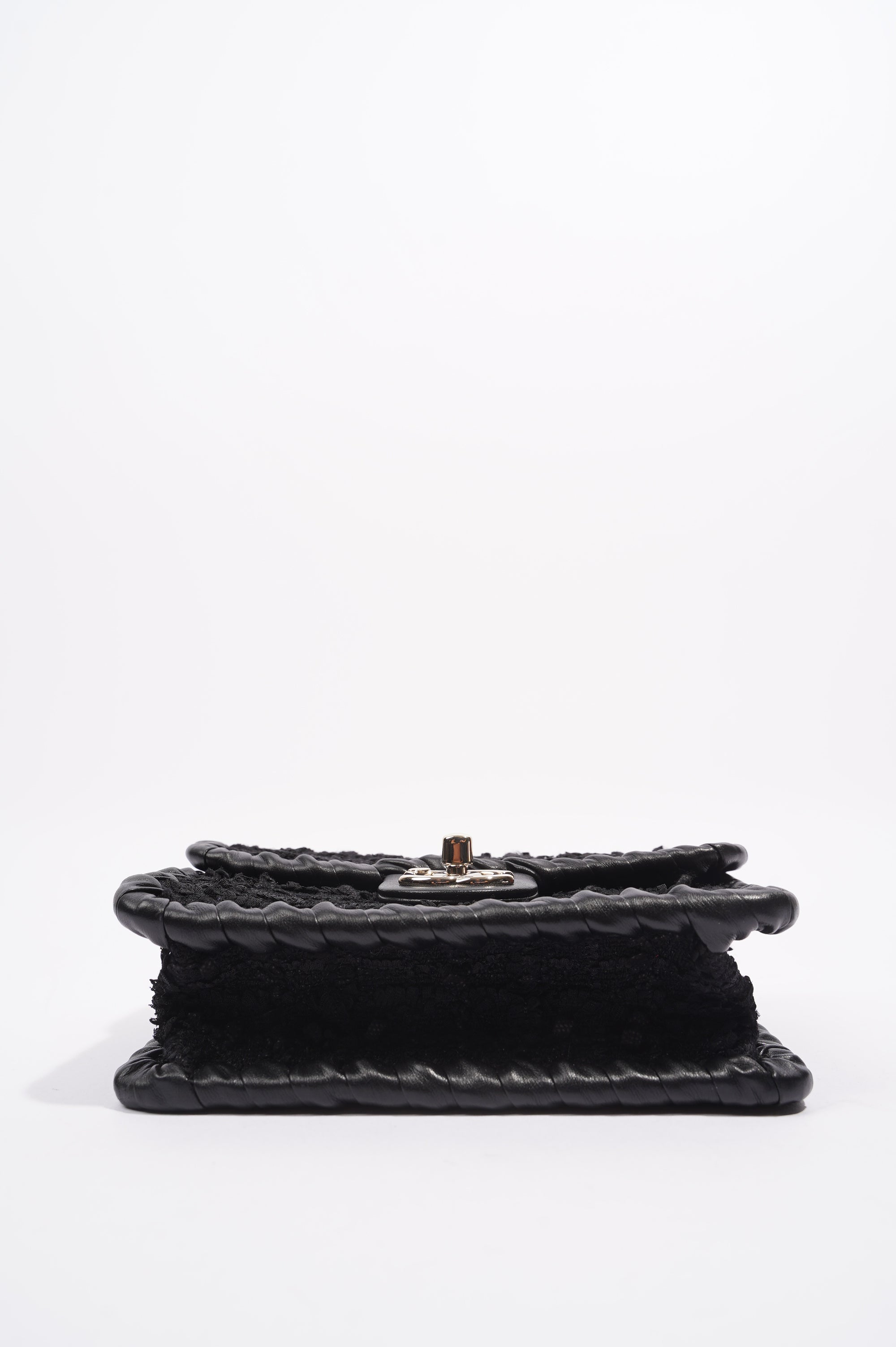 Chanel Womens Flap Bag Black Tweed Mini
