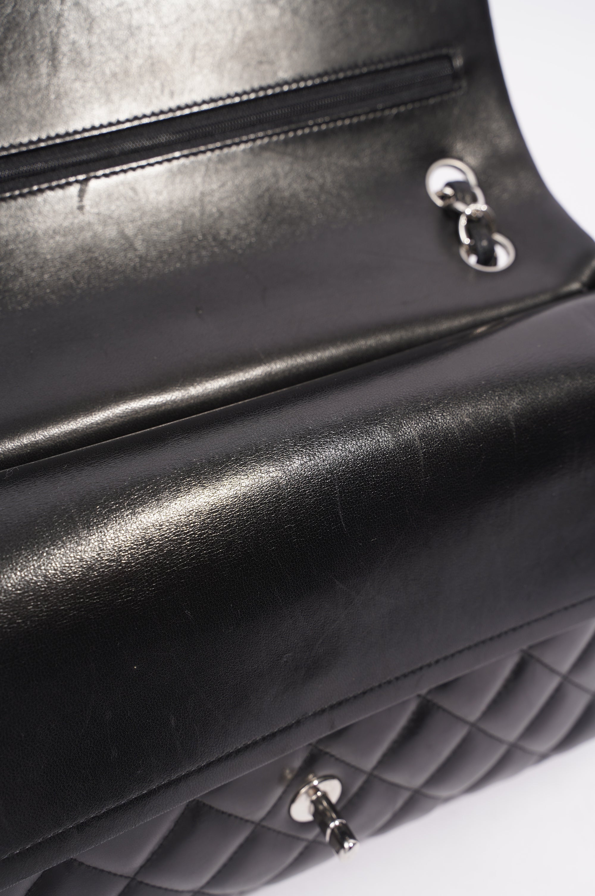 Chanel Double Flap Bag Black Lambskin Leather Large