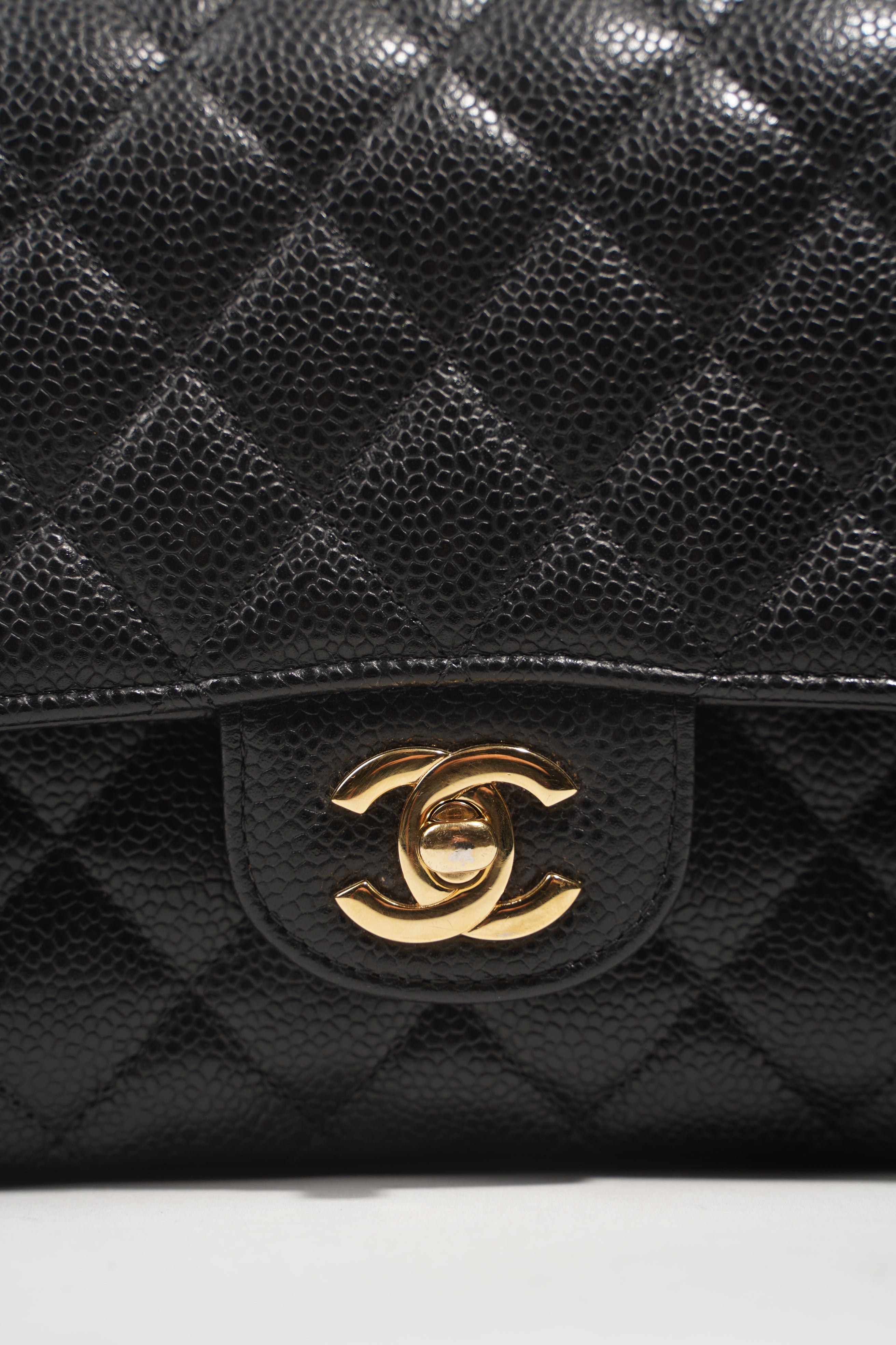 Chanel Womens Classic Flap Black Gold Medium