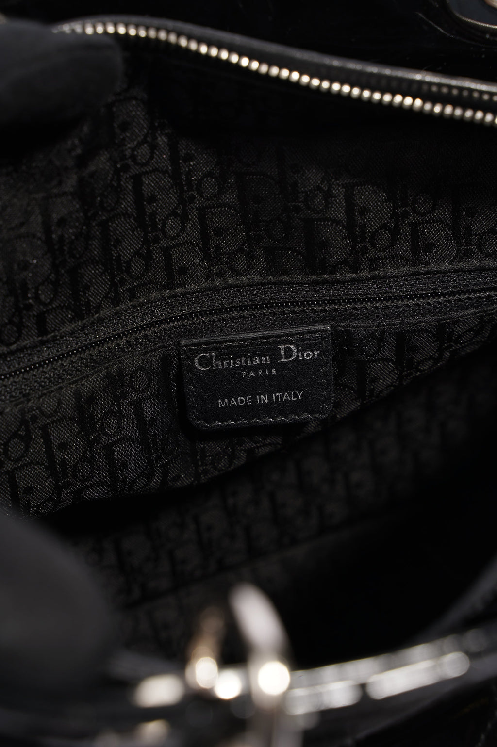 Christian Dior Lady Dior Bag Black Patent Leather Large