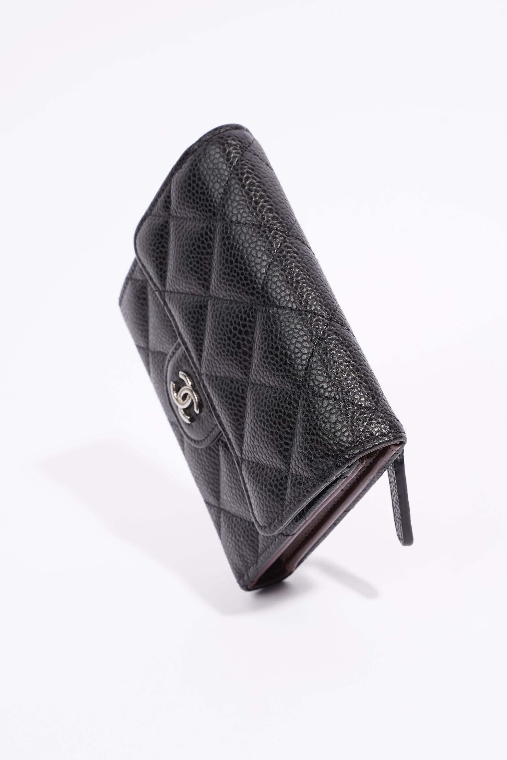 Chanel Womens Classic Flap Wallet Black Caviar Leather Small