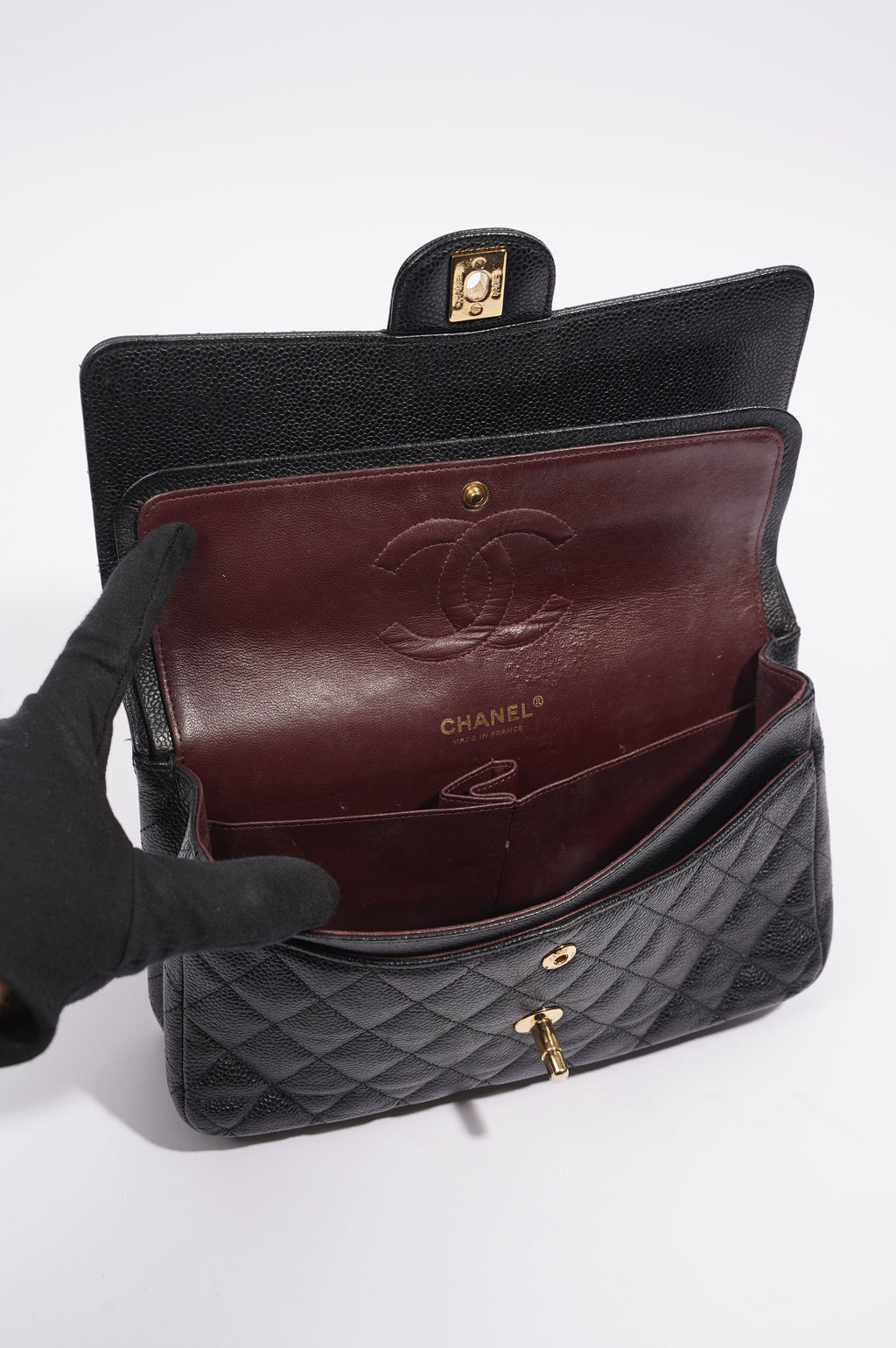 Chanel Womens Classic Flap Black Caviar Medium