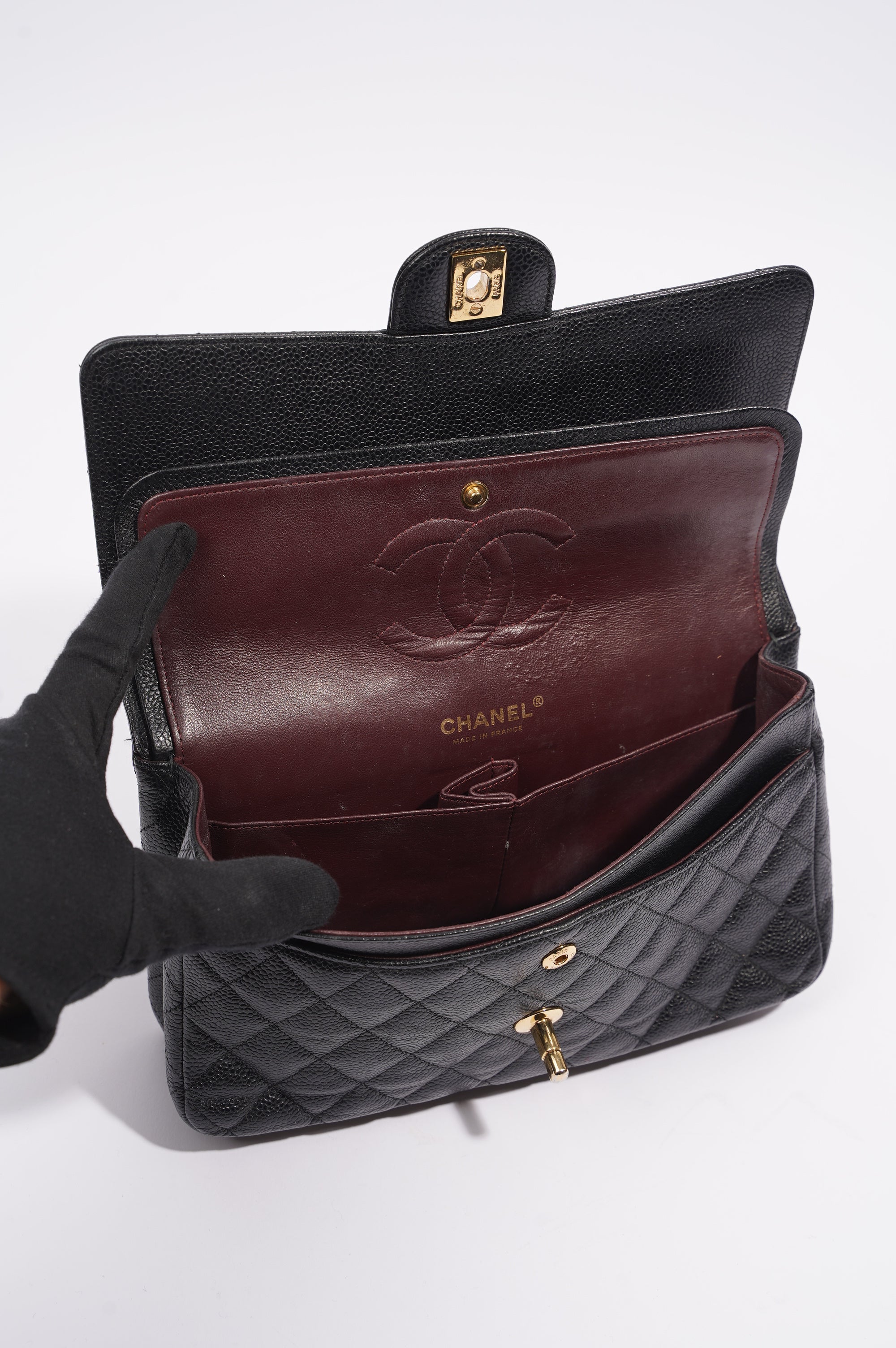 Chanel Womens Classic Flap Black Caviar Medium