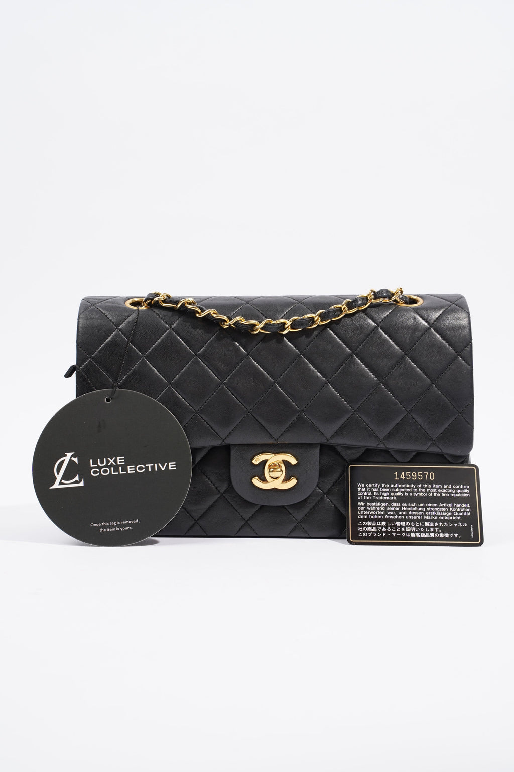 Chanel Womens Vintage Double Flap Lambskin Black Leather Medium