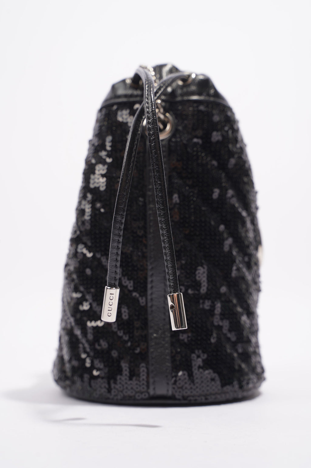 Gucci Womens GG Marmont Bucket Bag Black Leather / Sequin Mini