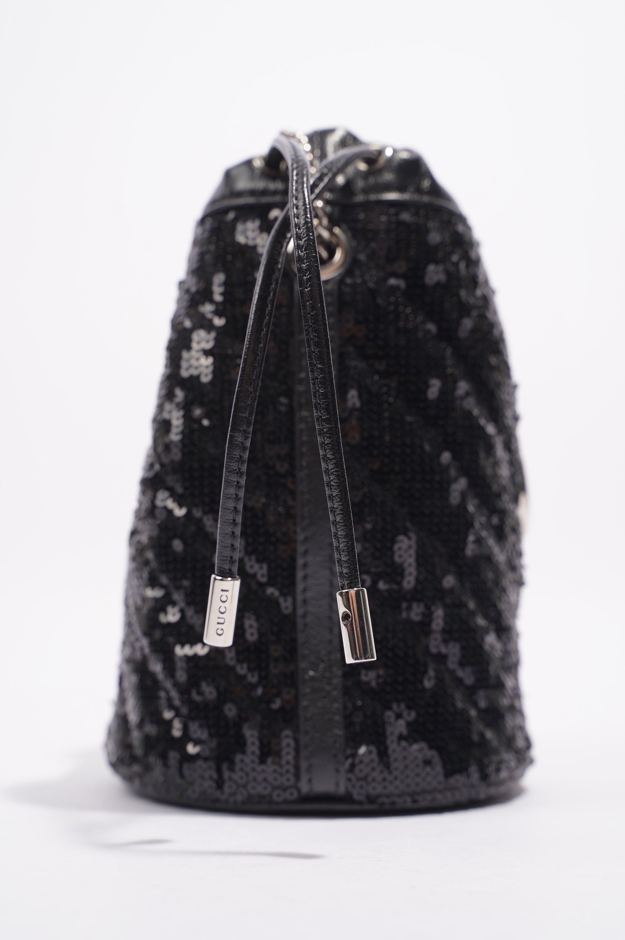Gucci Womens GG Marmont Bucket Bag Black Leather / Sequin Mini