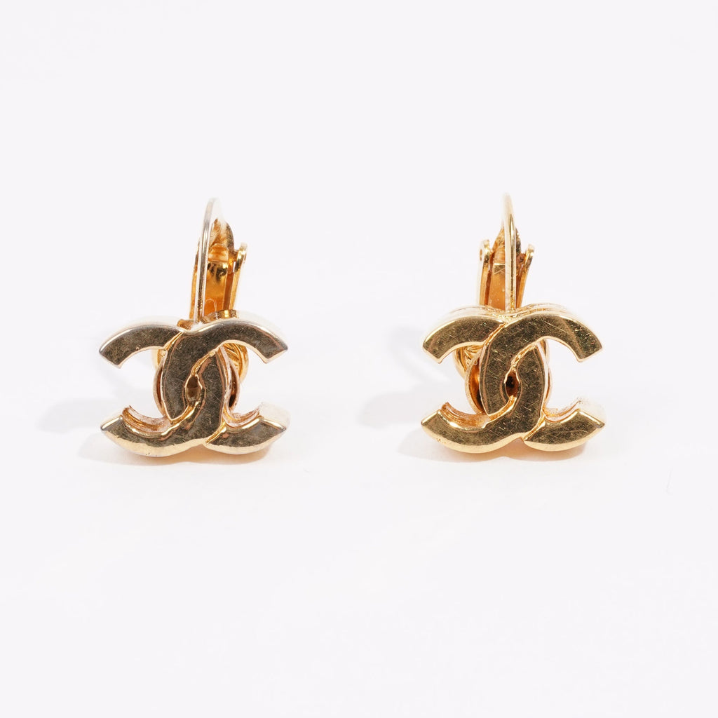 Chanel Logo Earrings Gold Gold Plated