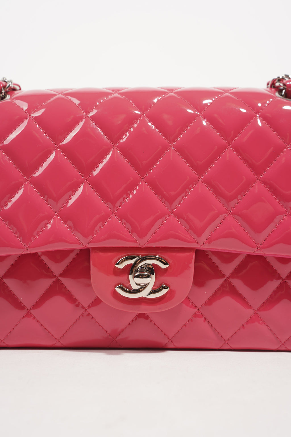 Chanel Womens Classic Flap Patent Pink Medium
