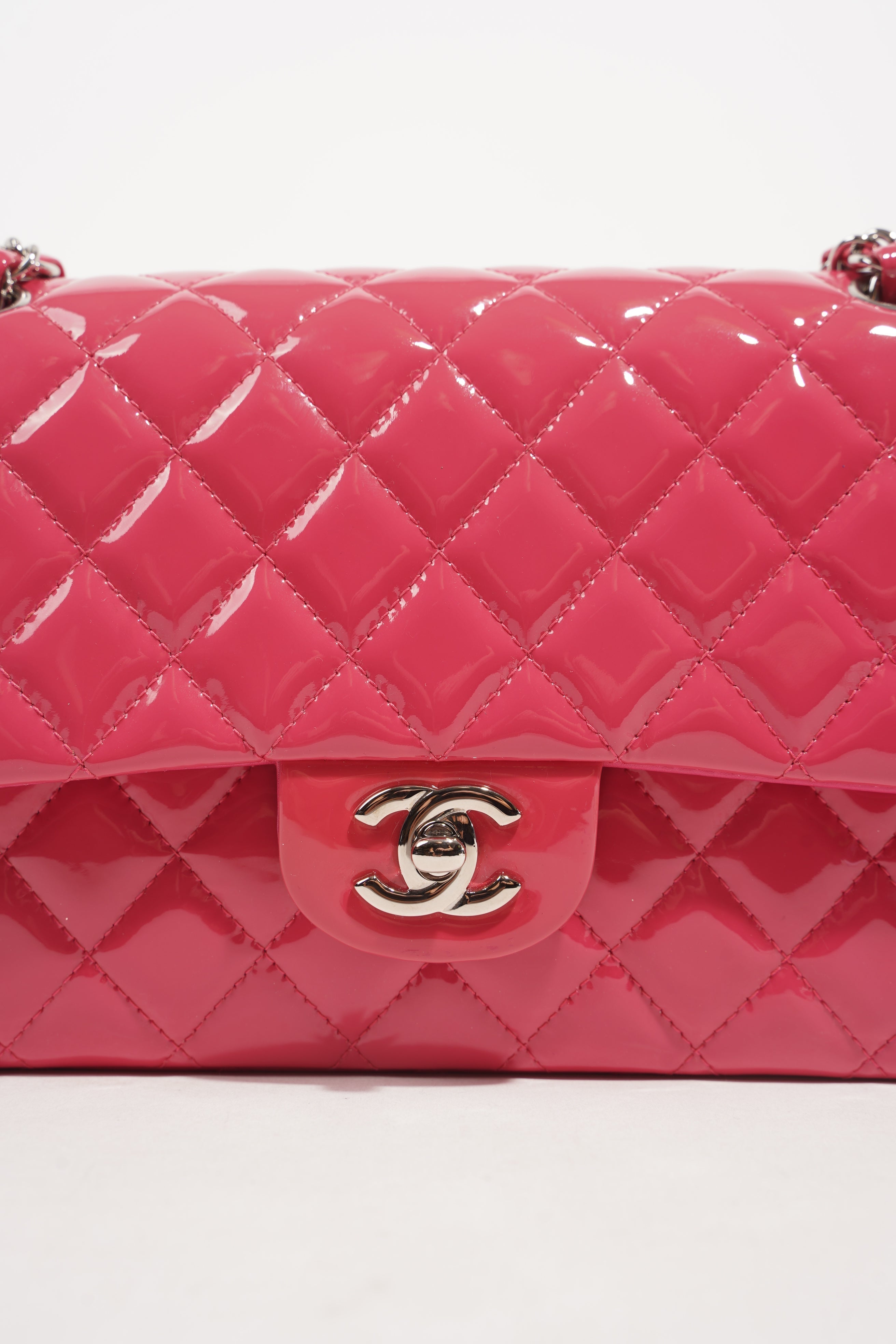 Chanel Womens Classic Flap Patent Pink Medium