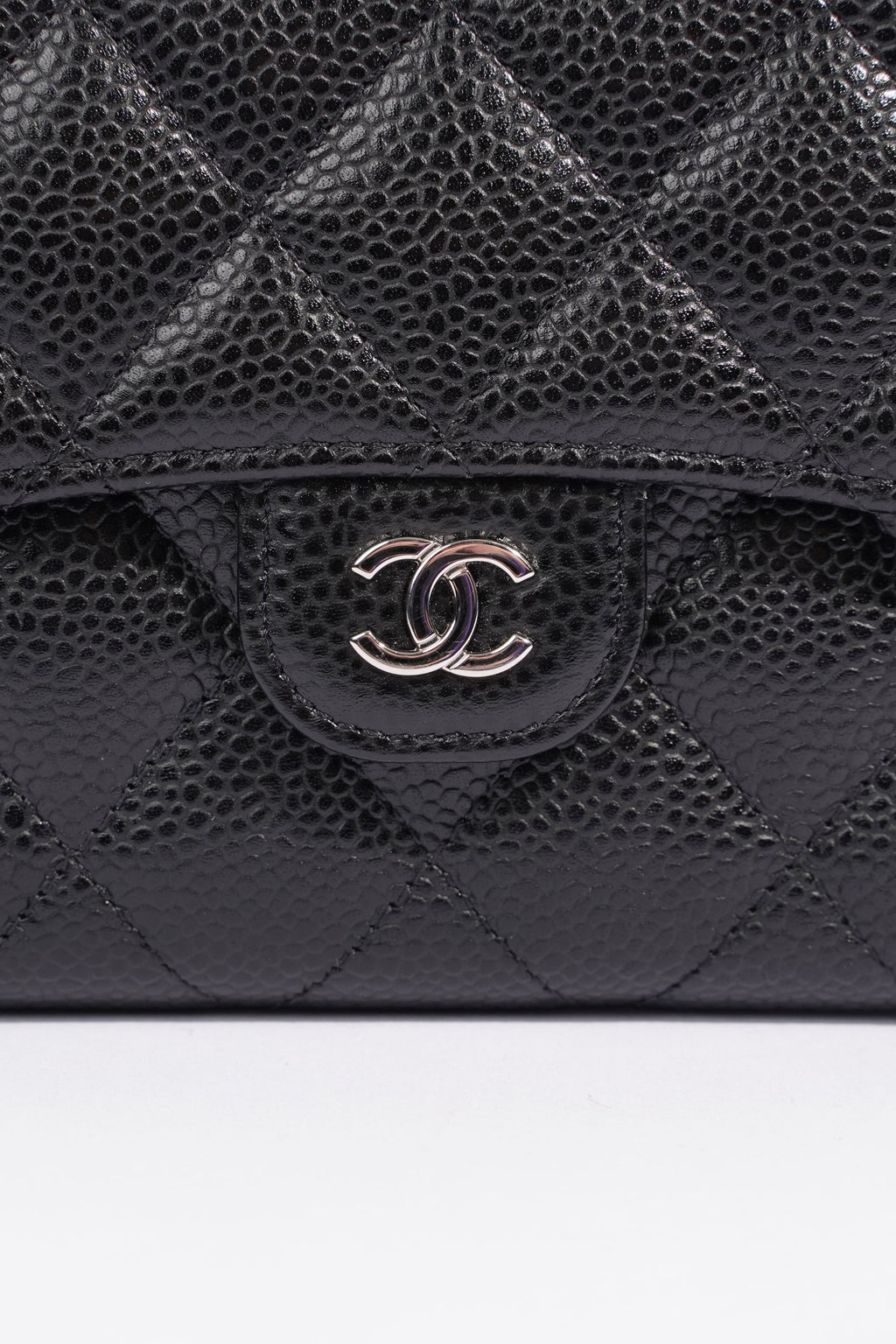 Chanel Womens Classic Flap Wallet Black Caviar Leather Small