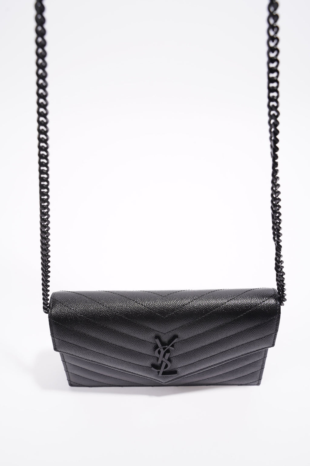 Saint Laurent Womens Cassandre Envelope Chain Bag Black Leather