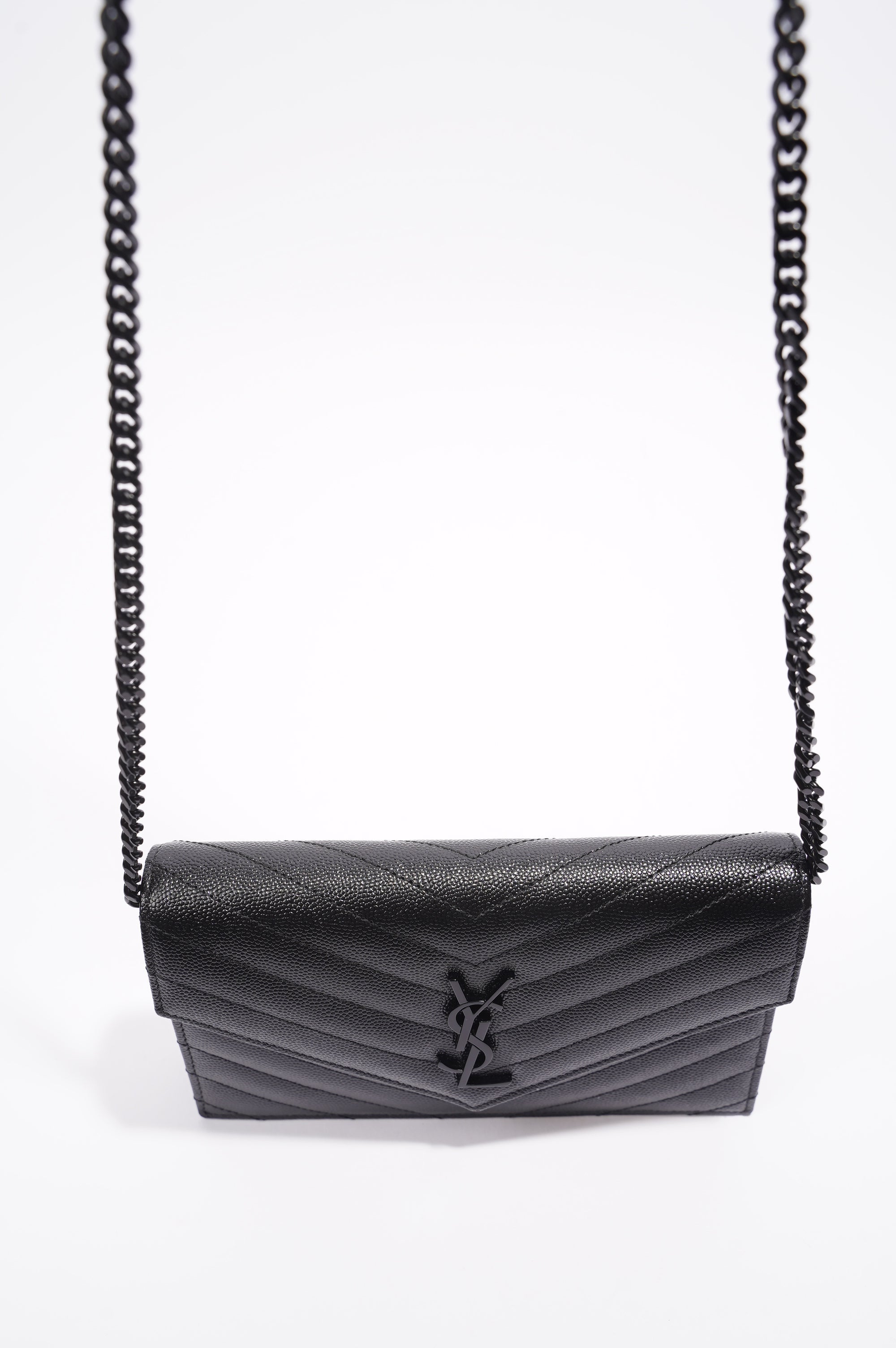 Saint Laurent Womens Cassandre Envelope Chain Bag Black Leather