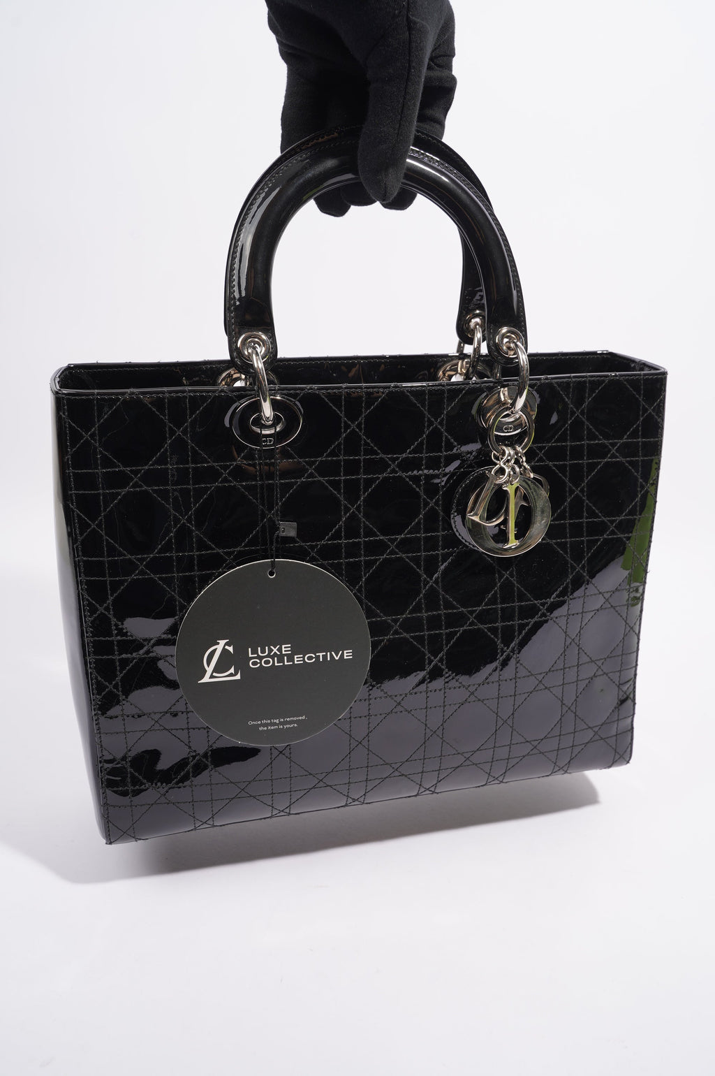 Christian Dior Lady Dior Bag Black Patent Leather Large