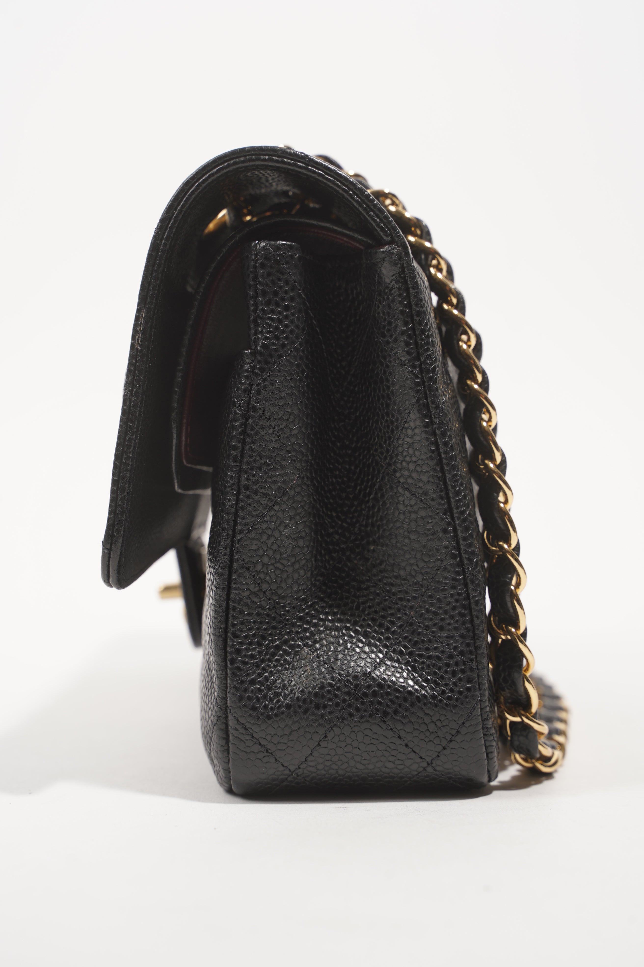 Chanel Womens Classic Flap Black Gold Medium