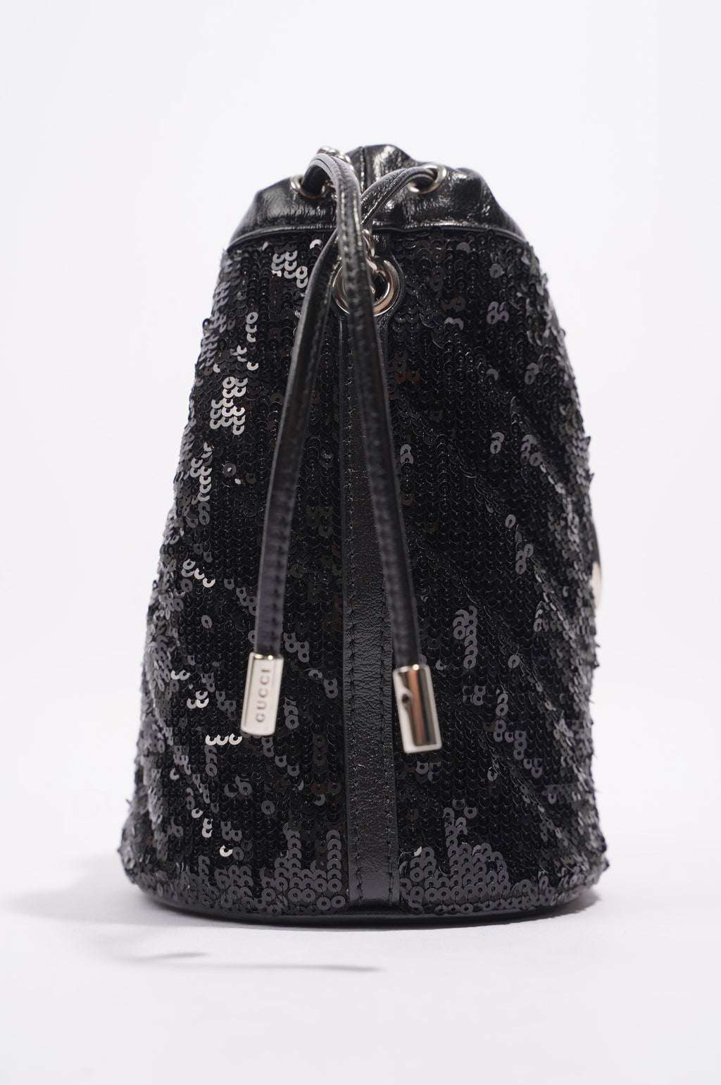 Gucci Womens GG Marmont Bucket Bag Black Leather / Sequin Mini
