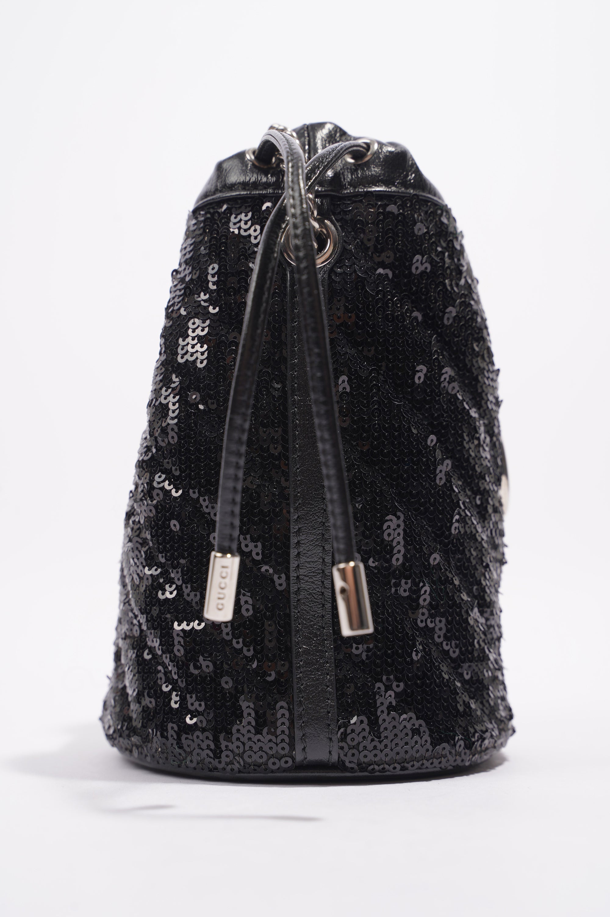 Gucci Womens GG Marmont Bucket Bag Black Leather / Sequin Mini