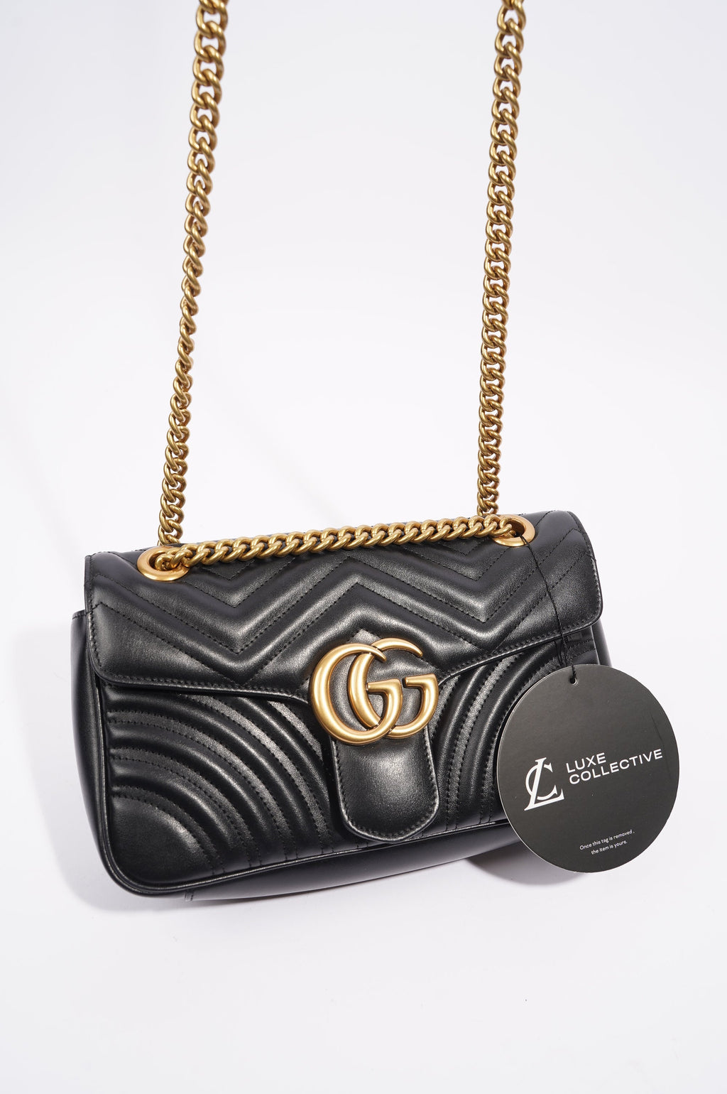 Gucci Womens Marmont Flap Black / Gold Small
