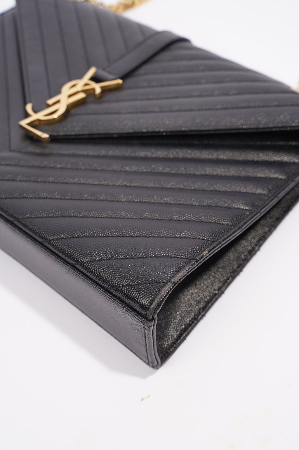 SAINT LAURENT WOMENS ENVELOPE BAG BLACK LEATHER LARGE