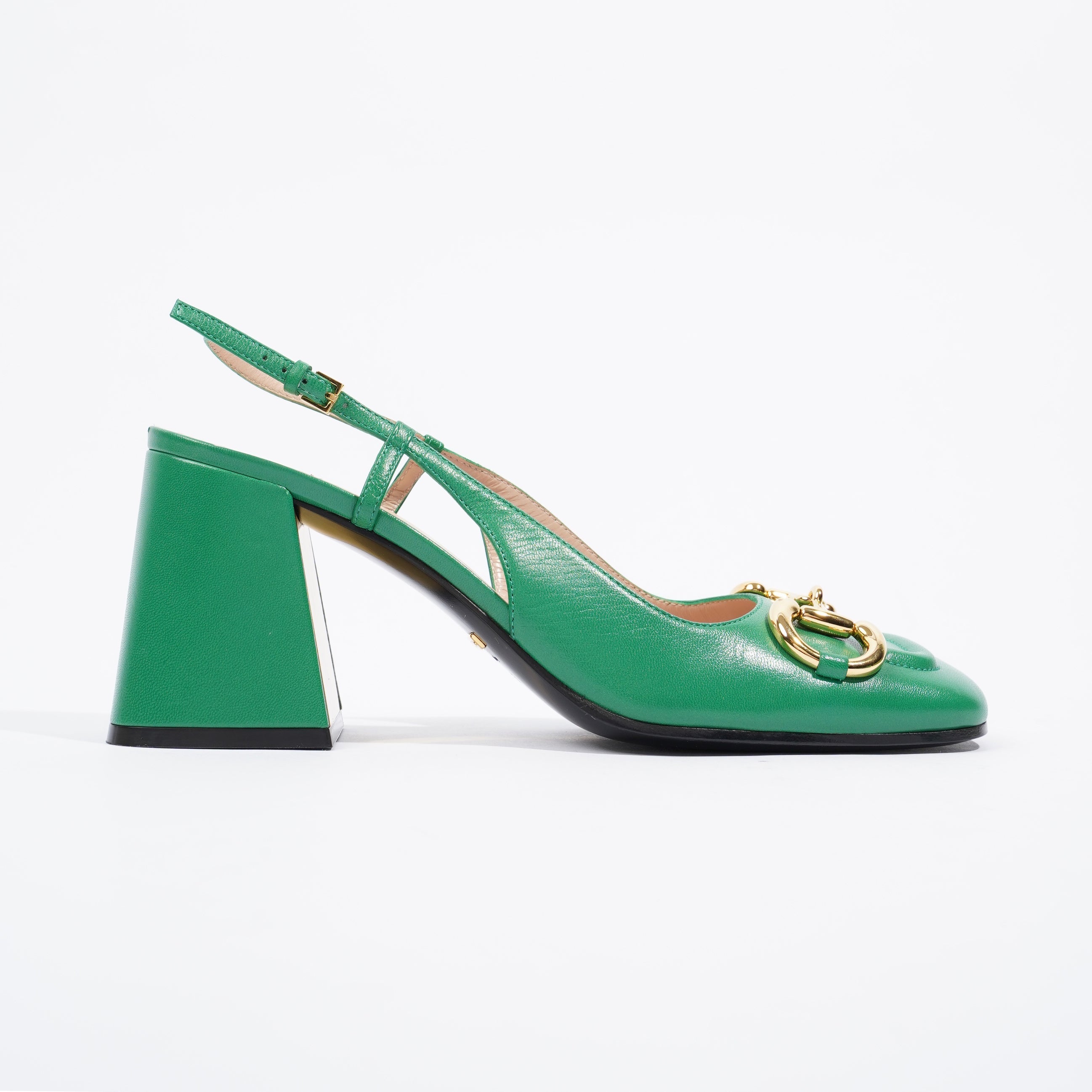 Gucci Mid Heel Slingback Heel Green Leather EU 38 / UK 5