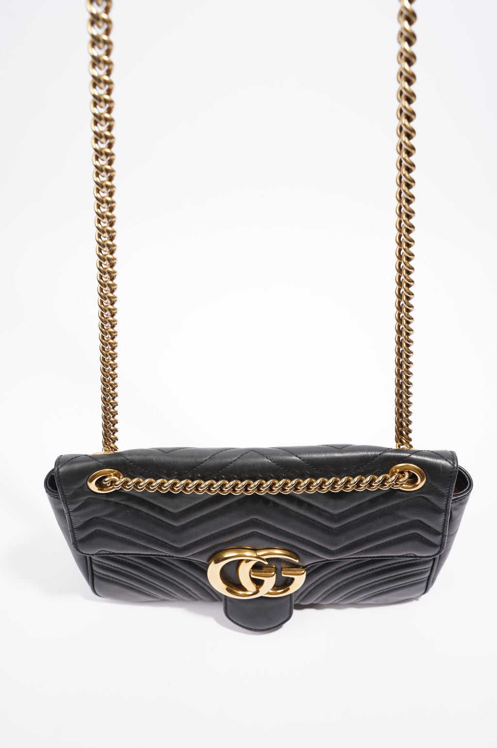 Gucci Womens Marmont Flap Bag Black Leather Medium