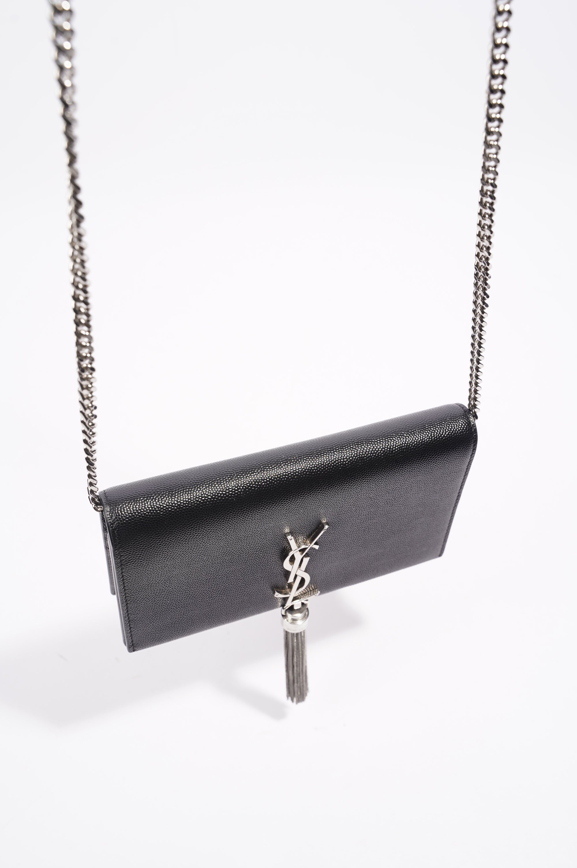 Saint Laurent Womens Kate Tassel Chain Wallet Black Leather Small