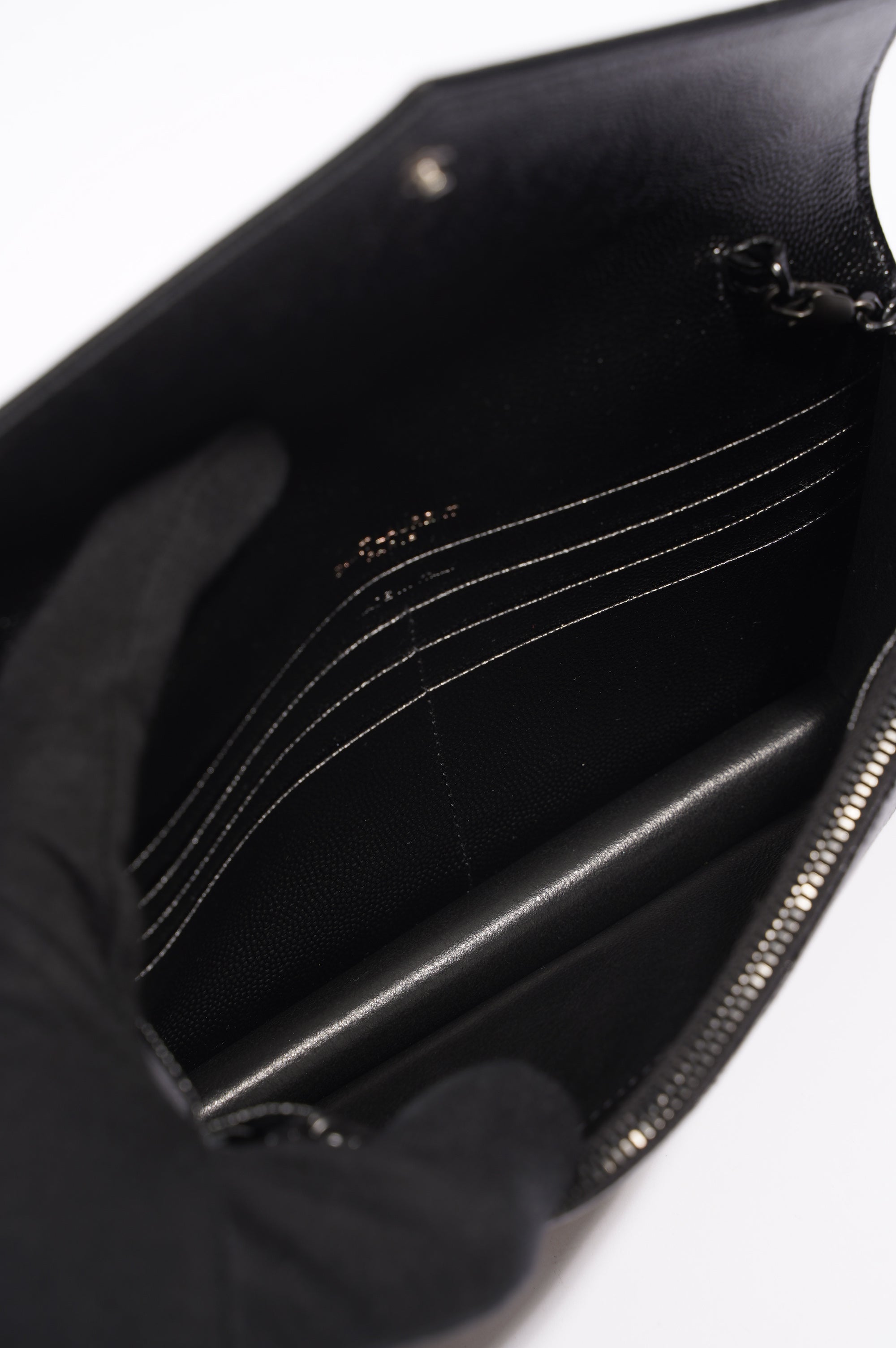Saint Laurent Womens Cassandre Envelope Chain Bag Black Leather