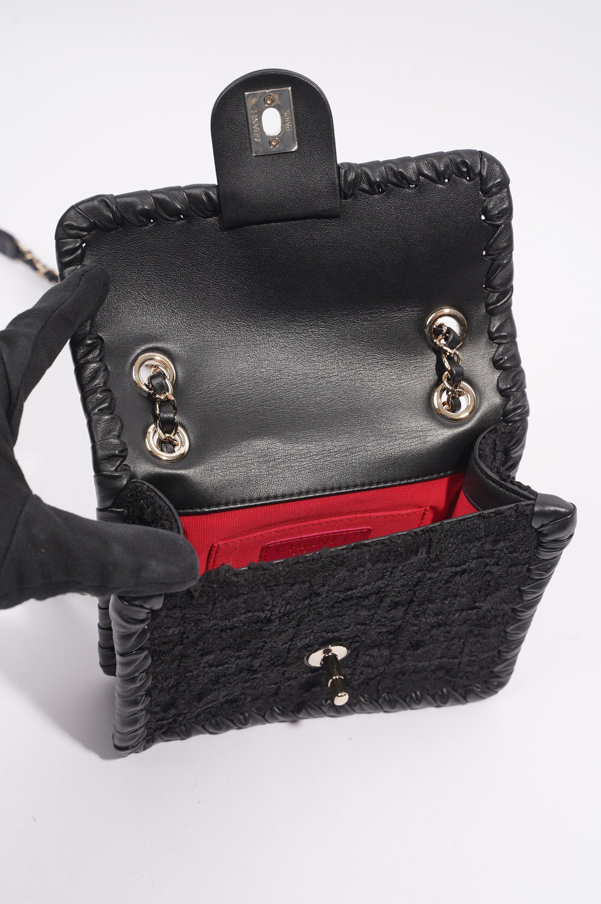 Chanel Womens Flap Bag Black Tweed Mini
