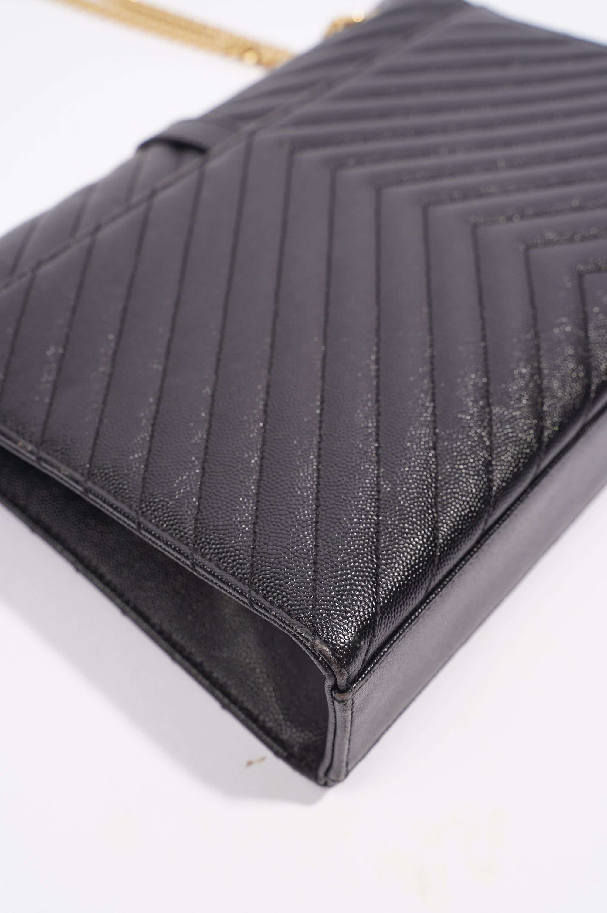 SAINT LAURENT WOMENS ENVELOPE BAG BLACK LEATHER LARGE