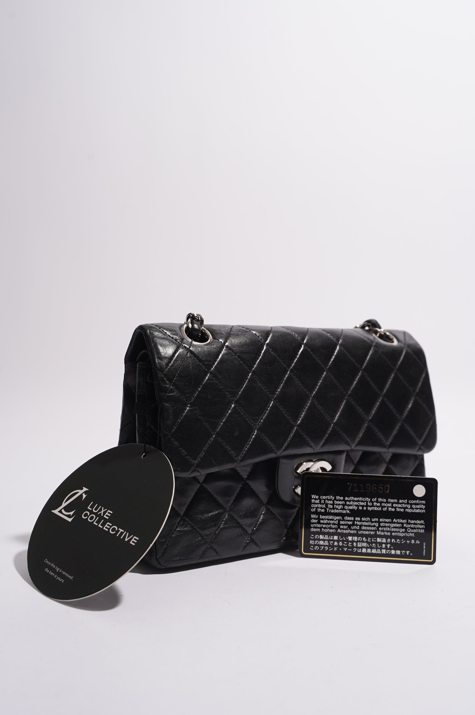Chanel Womens Lambskin Double Flap Black Small