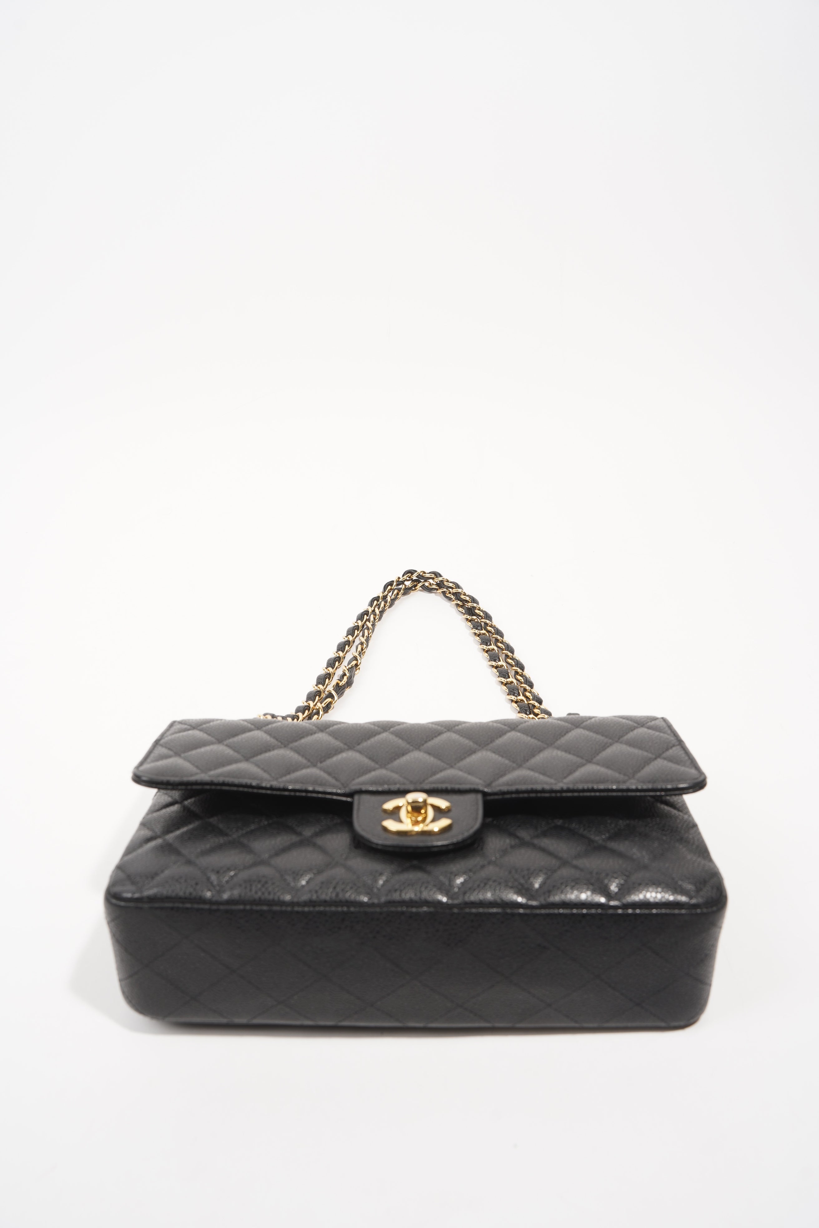 Chanel Womens Classic Flap Black Gold Medium