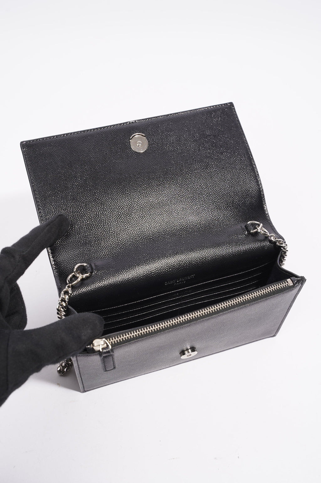 Saint Laurent Womens Kate Tassel Chain Wallet Black Leather Small