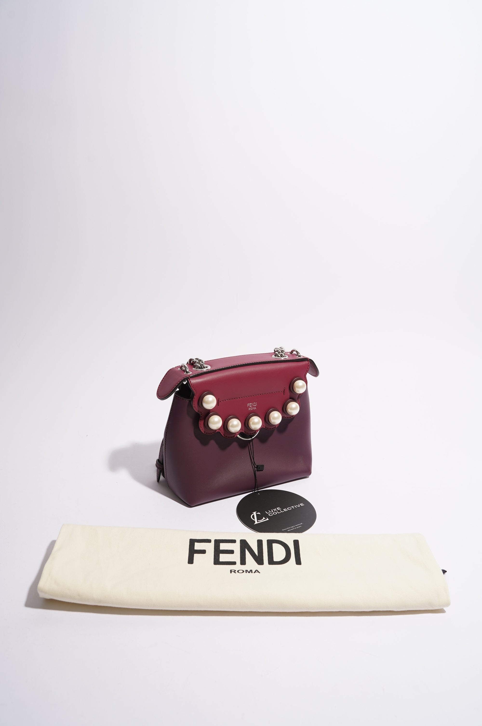 Fendi Womens Pearl Scalloped Mini Back To School Backpack Black / Cherry