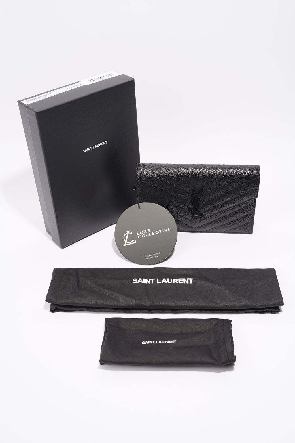 Saint Laurent Womens Cassandre Envelope Chain Bag Black Leather