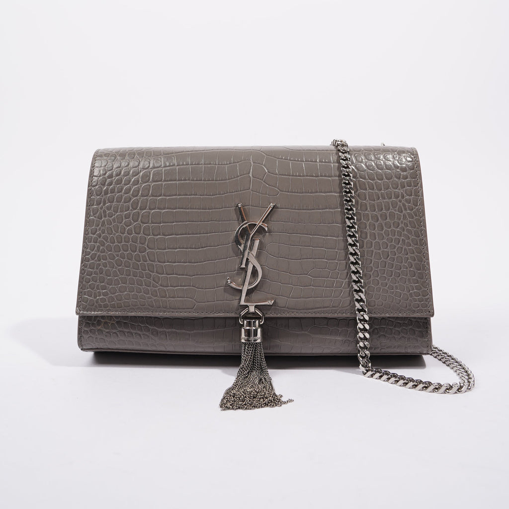 Saint Laurent Kate Tassle Bag Grey / Croc Medium