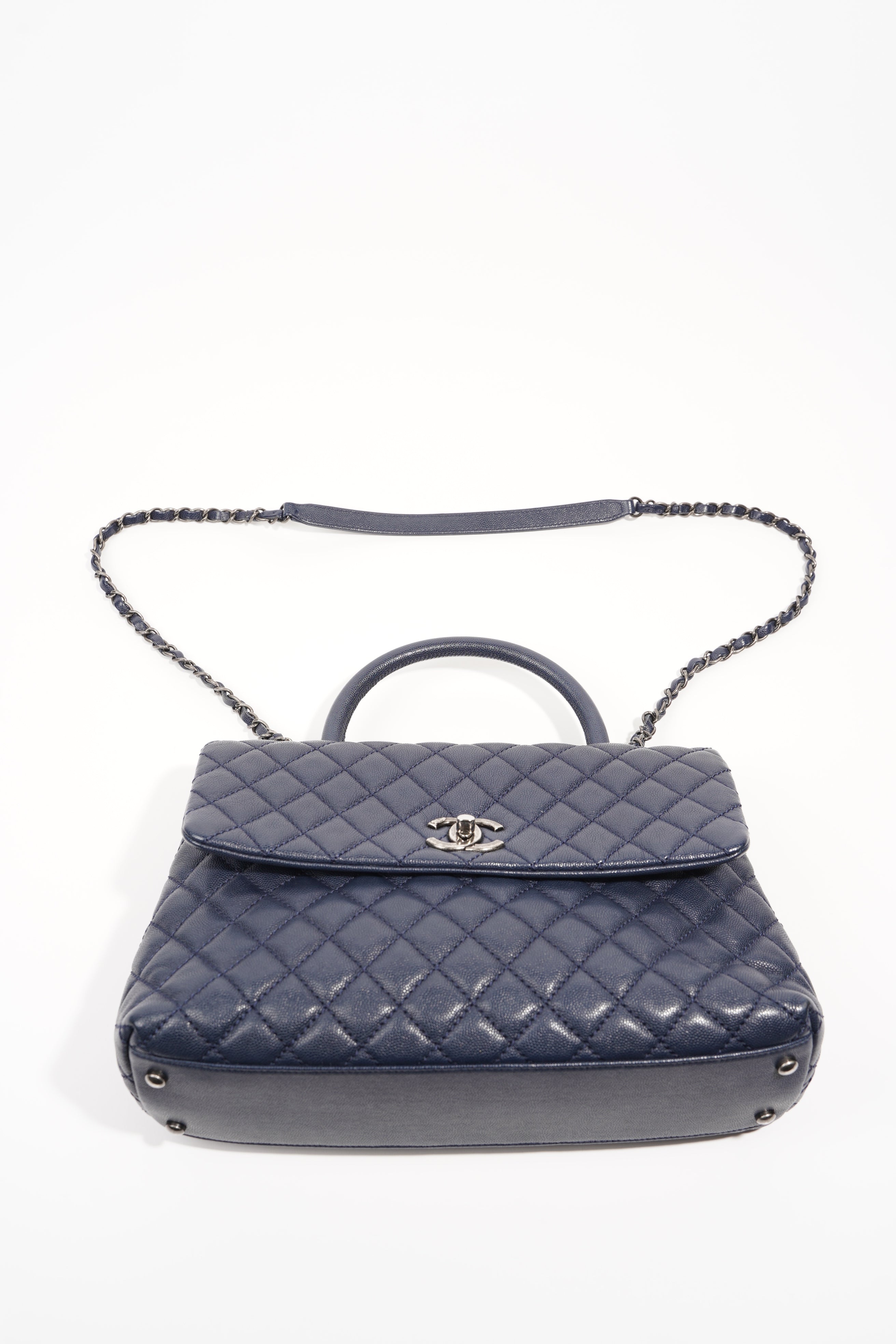 Chanel Womens Coco Top Handle Navy Large