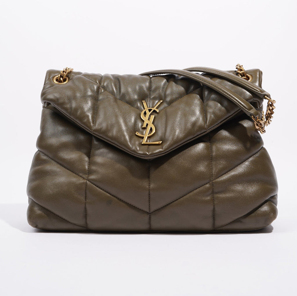 Saint Laurent Womens Lou Lou Puffer Bag Khaki Leather Medium