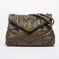 Saint Laurent Womens Lou Lou Puffer Bag Khaki Leather Medium