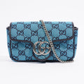 Gucci Womens GG Marmont Quilted Flap Bag Blue Canvas Super Mini