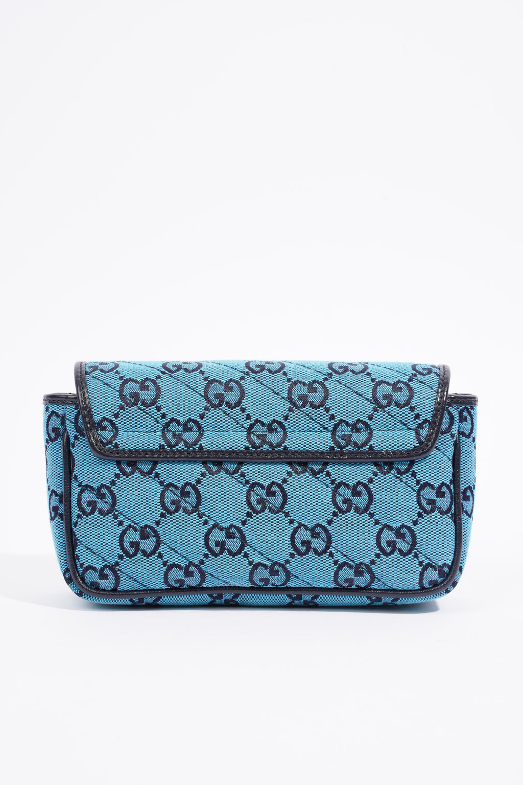 Gucci Womens GG Marmont Quilted Flap Bag Blue Canvas Super Mini