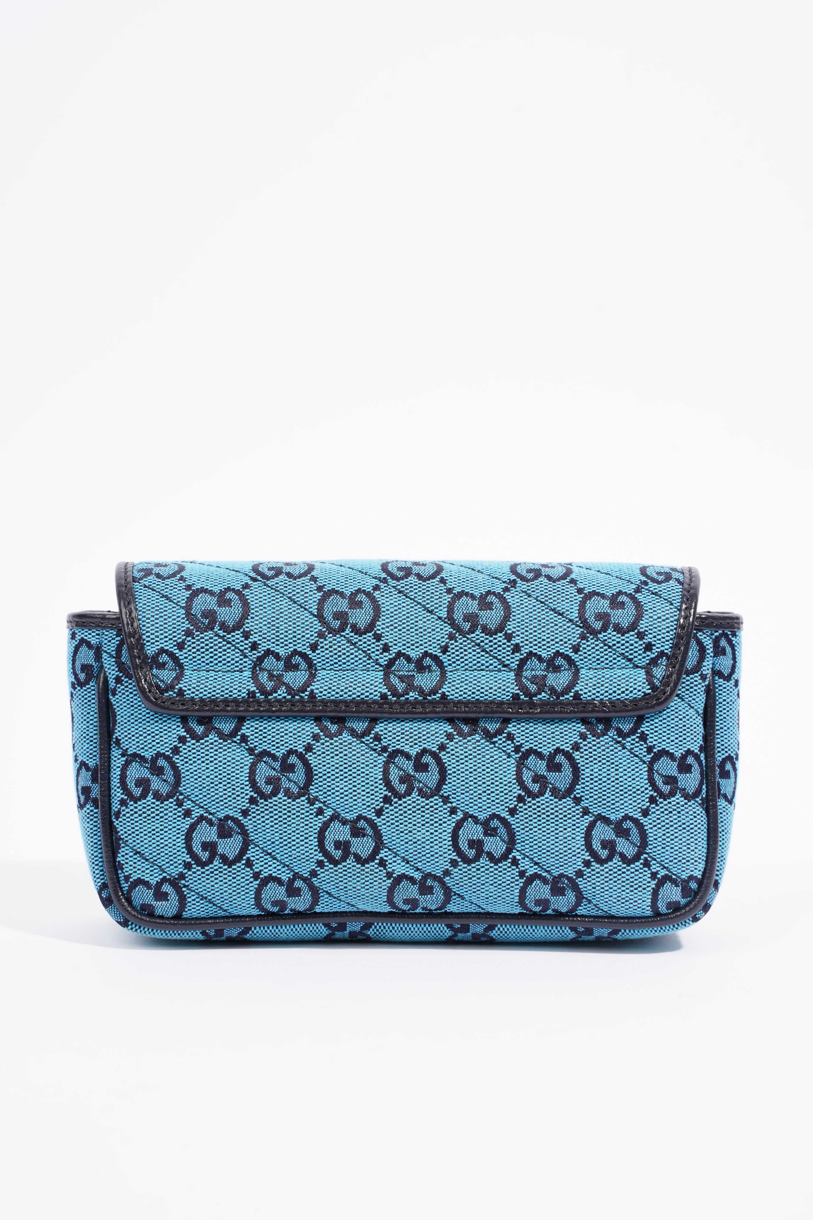 Gucci Womens GG Marmont Quilted Flap Bag Blue Canvas Super Mini