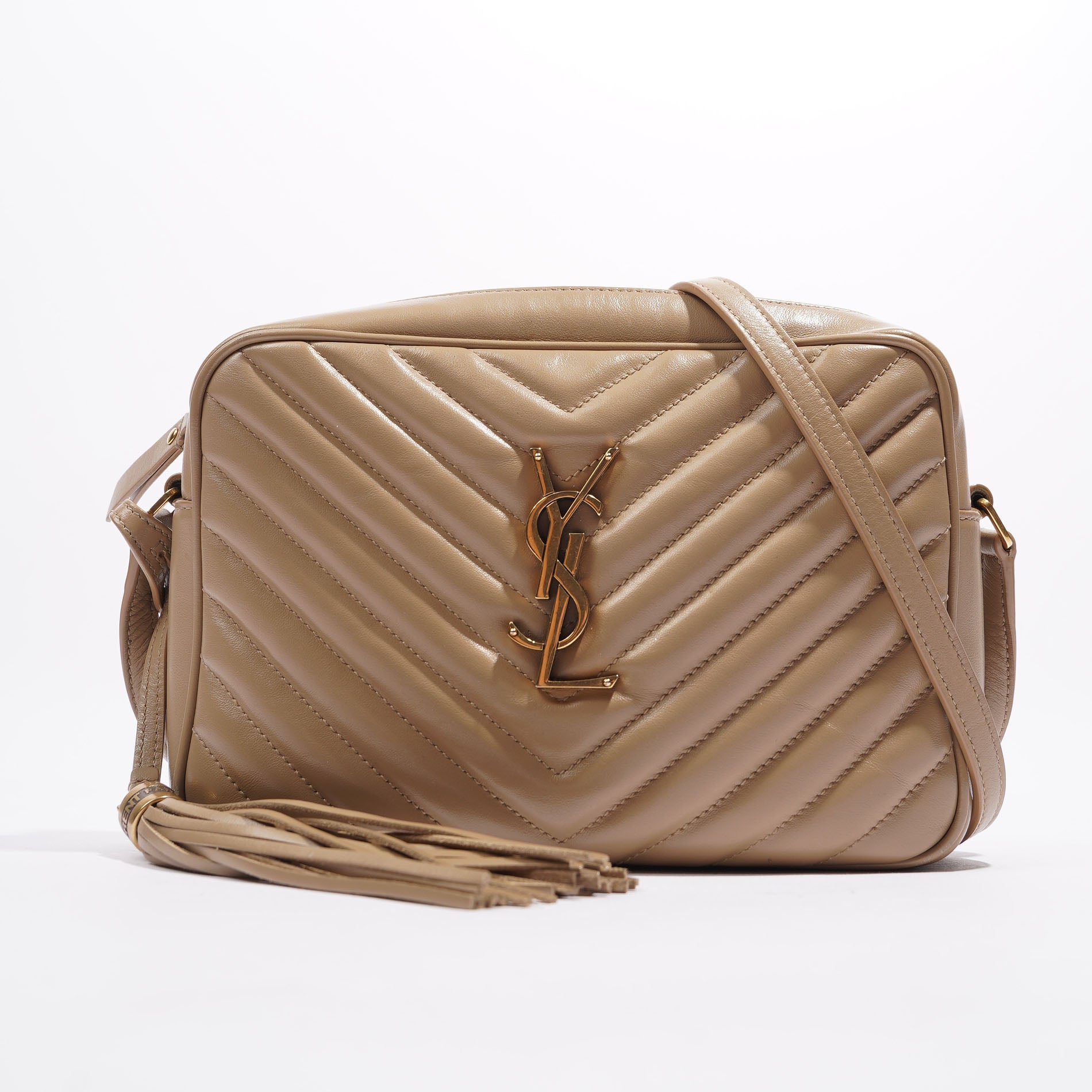 Saint Laurent Womens Camera Bag Beige Leather