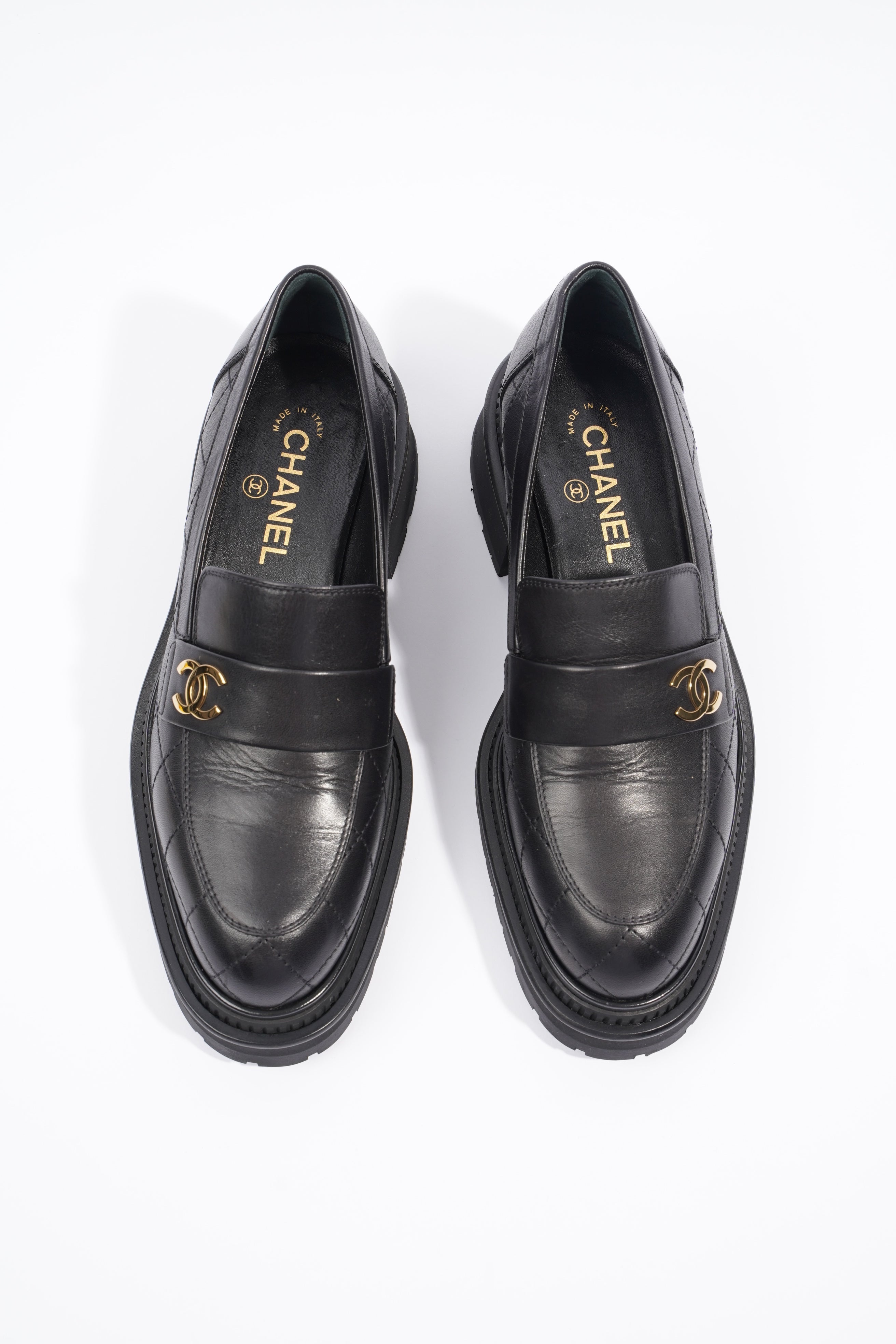 Chanel Womens Moccasins Black Leather EU 39 / UK 6