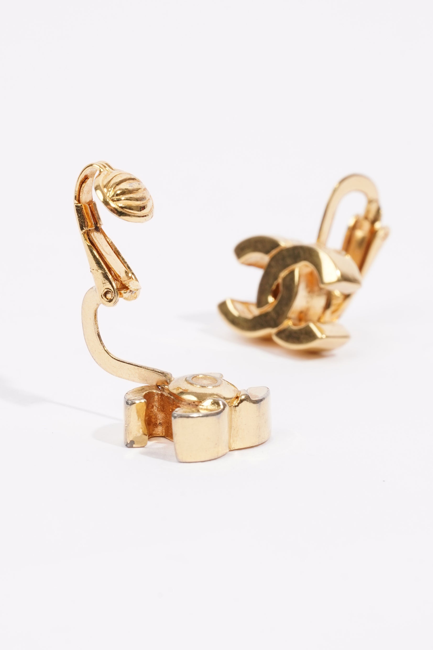 Chanel Logo Earrings Gold Gold Plated