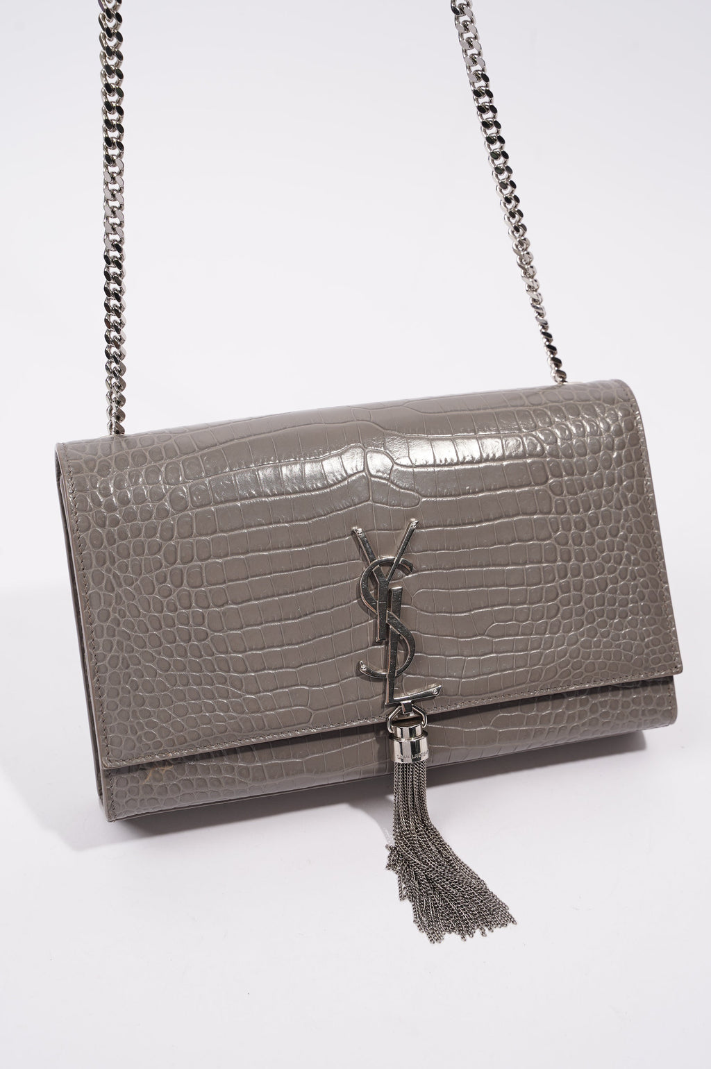 Saint Laurent Kate Tassle Bag Grey / Croc Medium