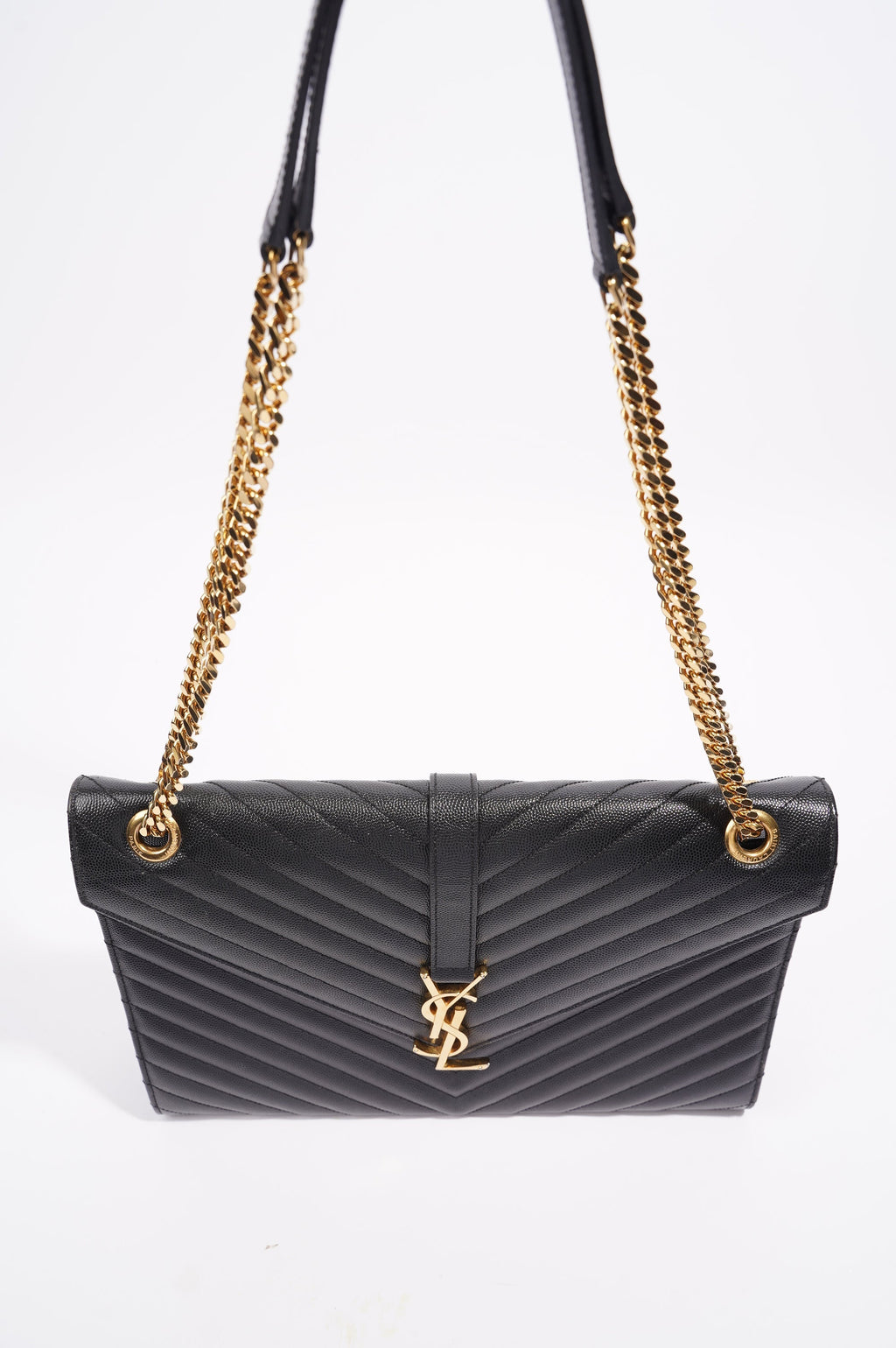 SAINT LAURENT WOMENS ENVELOPE BAG BLACK LEATHER LARGE